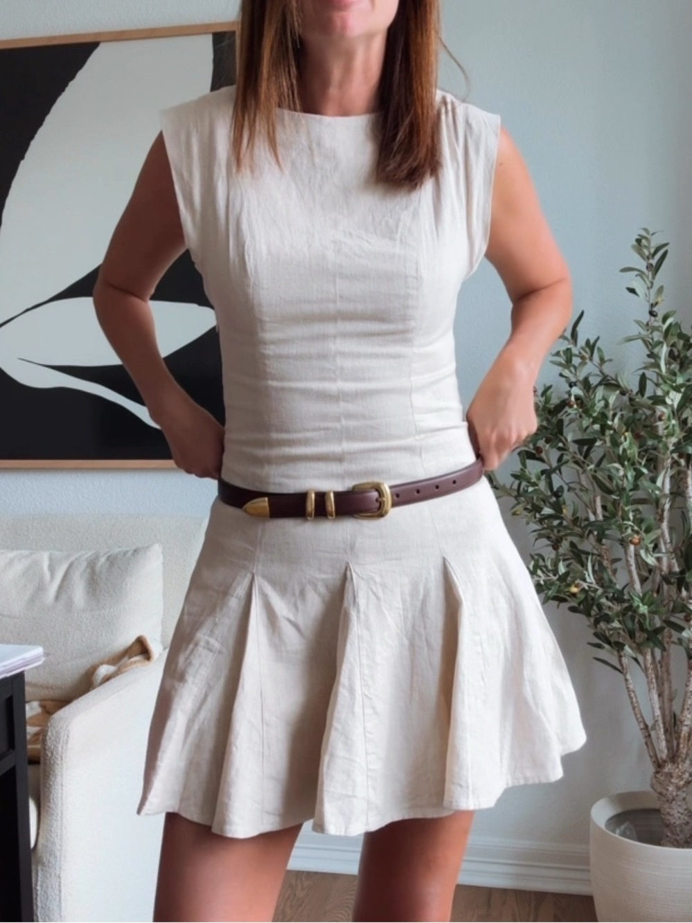 NWOT Abercrombie Linen Blend Godet Pleated Mini Dress